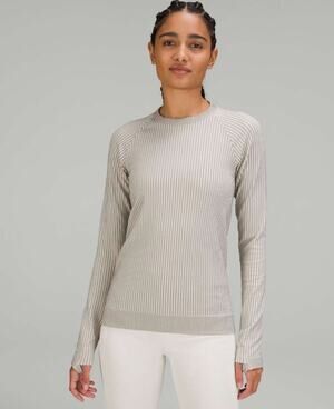 Lululemon Rest Less Pullover Colour Rib Size 6/Small White Opal Gull Grey EUC